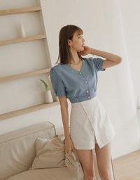 Bias-Cut Buttoned A-Line Skorts