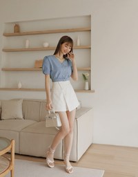 Bias-Cut Buttoned A-Line Skorts