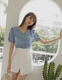 Bias-Cut Buttoned A-Line Skorts