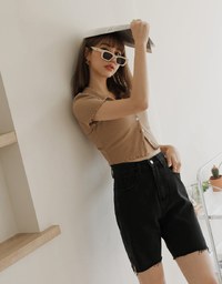 Casual Chic Distressed Hem Slit Denim Jeans Pants