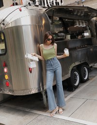 V-Notch Denim Jeans Flare Pants