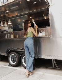 V-Notch Denim Jeans Flare Pants