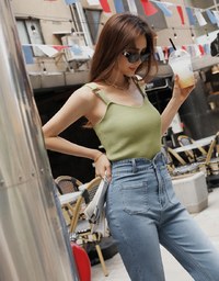 V-Notch Denim Jeans Flare Pants