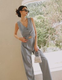 Side-button Detailed Pleated Suit Pants