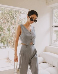 Side-button Detailed Pleated Suit Pants