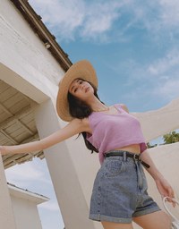 High Waisted Roll Up Denim Jeans Shorts (With Belt)