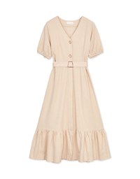 Retro Metallic Button Splice Maxi Dress (With Belt)