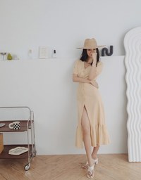Retro Metallic Button Splice Maxi Dress (With Belt)