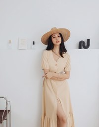 Retro Metallic Button Splice Maxi Dress (With Belt)