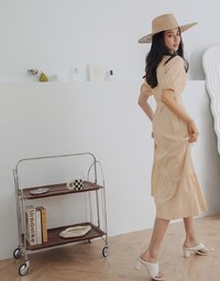 Retro Metallic Button Splice Maxi Dress (With Belt)