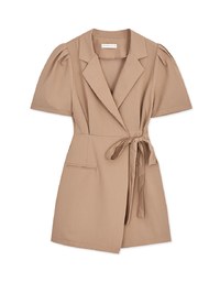 Edgy Chic Side-Tie Scrunch Puff Sleeve Suit Mini Dress