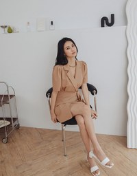 Edgy Chic Side-Tie Scrunch Puff Sleeve Suit Mini Dress
