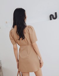 Edgy Chic Side-Tie Scrunch Puff Sleeve Suit Mini Dress