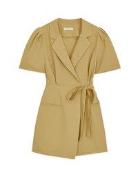 Edgy Chic Side-Tie Scrunch Puff Sleeve Suit Mini Dress