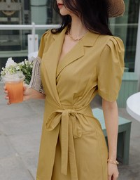 Edgy Chic Side-Tie Scrunch Puff Sleeve Suit Mini Dress