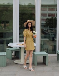 Edgy Chic Side-Tie Scrunch Puff Sleeve Suit Mini Dress