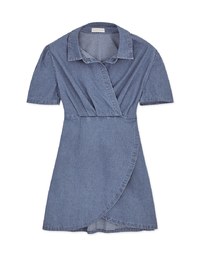 Voguish Arc Overlap Scrunch Denim Jeans Mini Dress