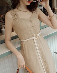 2WAY Striped Buttoned Splice Maxi Dress (With Belt)