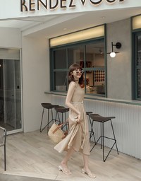 2WAY Striped Buttoned Splice Maxi Dress (With Belt)