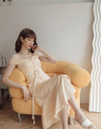 2WAY Striped Buttoned Splice Maxi Dress (With Belt)
