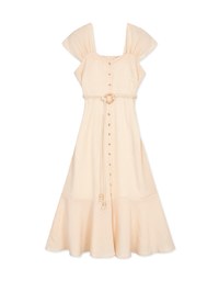 2WAY Striped Buttoned Splice Maxi Dress (With Belt)