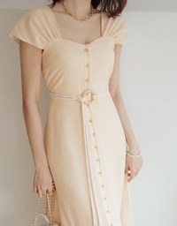 2WAY Striped Buttoned Splice Maxi Dress (With Belt)