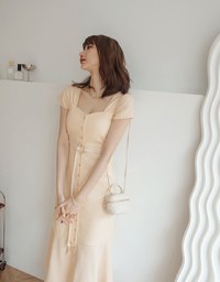 2WAY Striped Buttoned Splice Maxi Dress (With Belt)