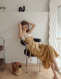 Whimsical Double Strap Pinafore Maxi Dress (With Belt)