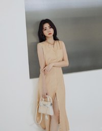 Striped Slit Shirt Maxi Dress