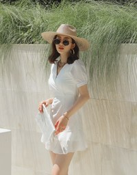 Side Scrunch Gingham Ruffled Hem Mini Dress