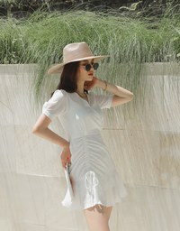 Side Scrunch Gingham Ruffled Hem Mini Dress