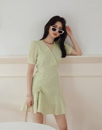Side Scrunch Gingham Ruffled Hem Mini Dress