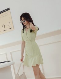 Side Scrunch Gingham Ruffled Hem Mini Dress