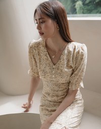 Romantic Floral Side Slit Long Dress