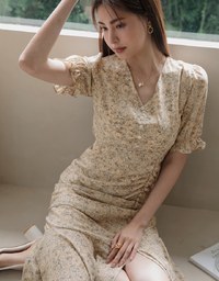 Romantic Floral Side Slit Long Dress