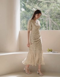 Romantic Floral Side Slit Long Dress