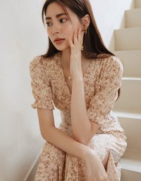 Romantic Floral Side Slit Long Dress