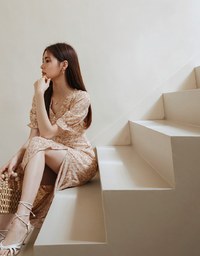 Romantic Floral Side Slit Long Dress