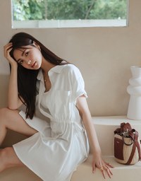 【Vacanza】Laidback Side Dual-Drawstring Mini Shirt Dress