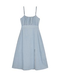 Classic Thin Strap Slit Denim Jeans Maxi Dress