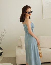 Classic Thin Strap Slit Denim Jeans Maxi Dress