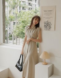 Cotton Linen Sleeveless Shirt Maxi Dress