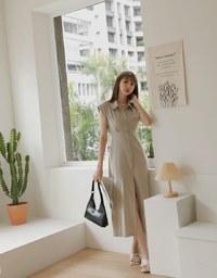 Cotton Linen Sleeveless Shirt Maxi Dress
