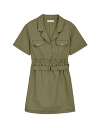 Paperbag-Waist Splice Lapel Mini Dress (With Belt)