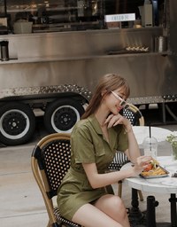 Paperbag-Waist Splice Lapel Mini Dress (With Belt)
