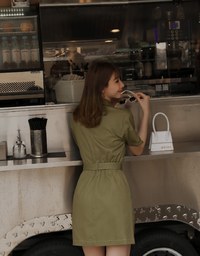 Paperbag-Waist Splice Lapel Mini Dress (With Belt)