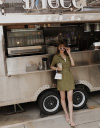 Paperbag-Waist Splice Lapel Mini Dress (With Belt)