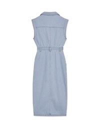 【Vacanza 】 Long Denim Jeans Dress With Lapel Collar And Placket Button Slit