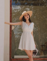 Shoulder Drawstring Striped Mini Dress