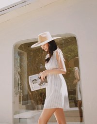 Shoulder Drawstring Striped Mini Dress